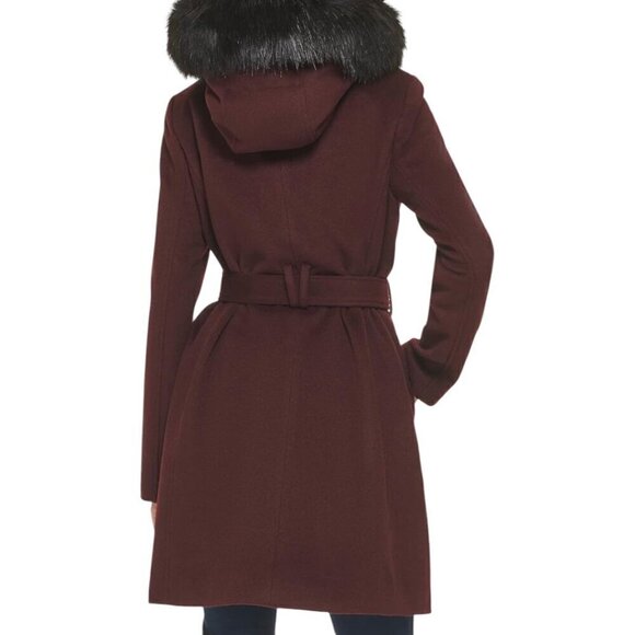 NWT Cole Haan Women's Hooded Coat Slick Wool Detatchable Faux Fur Trim- Women 8 - Picture 4 of 13